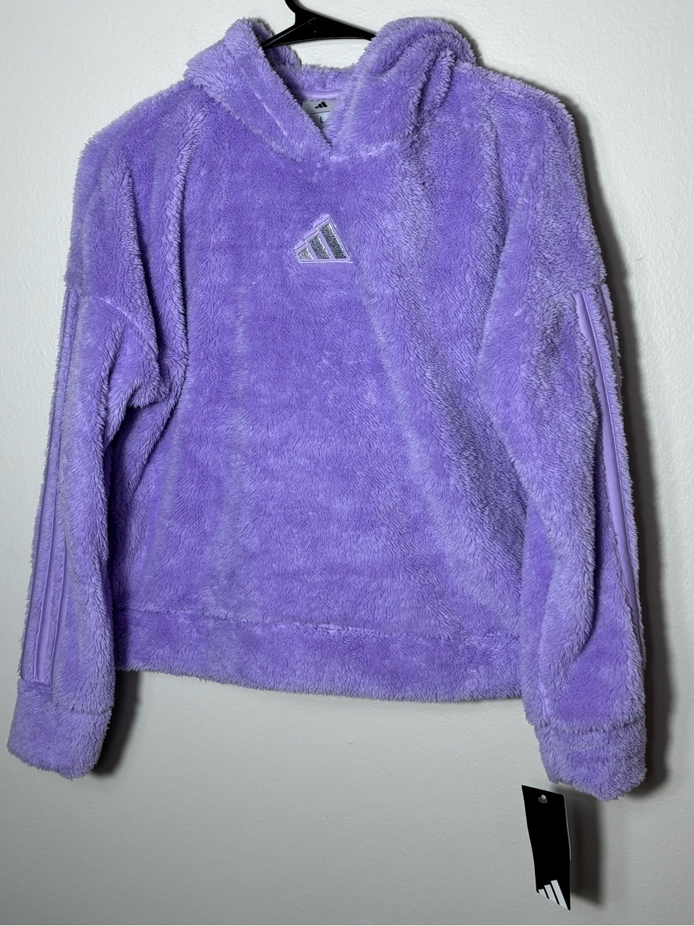 Adidas Hoodie Girls Large 14 Youth Comfy Fleece Purple Pullover Sherpa